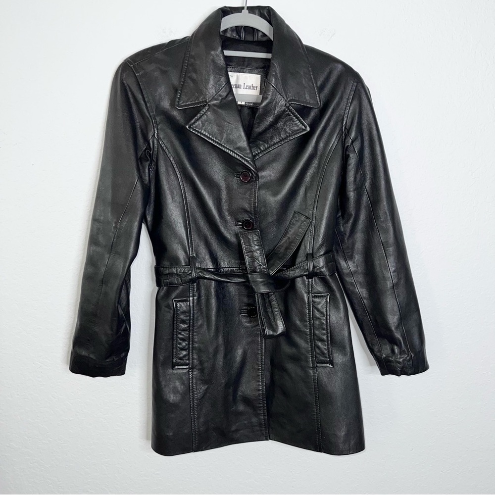 Keenan leather Jacket Women’s 1 Black Belted Mid Length Waist Tie XS